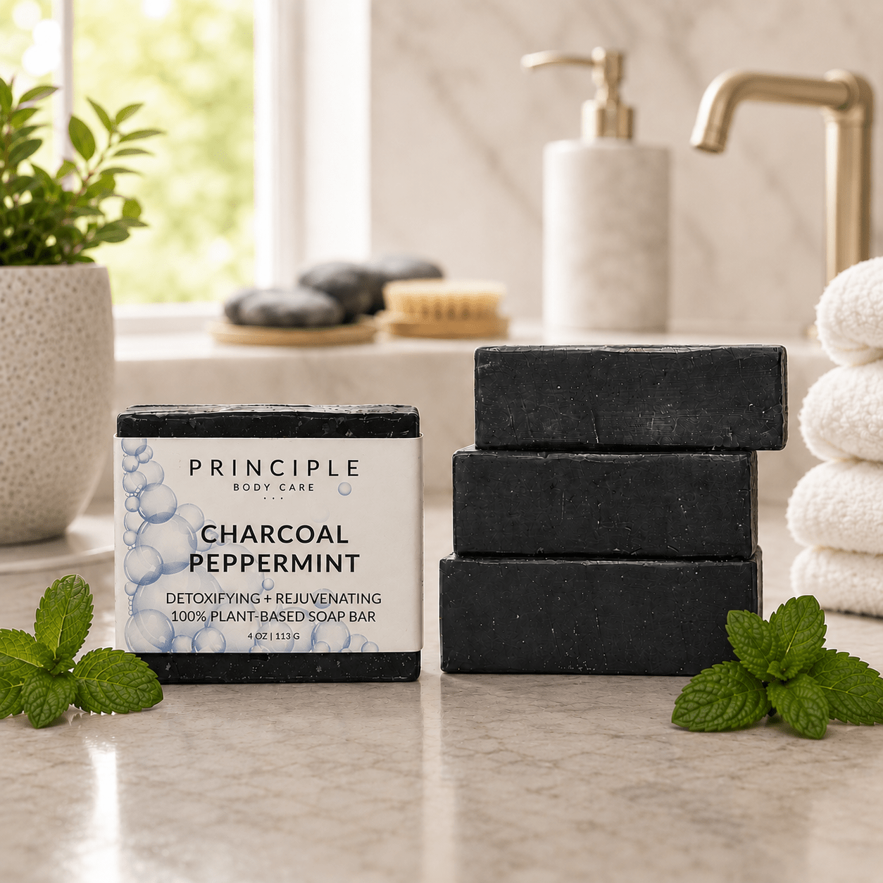 Charcoal + Peppermint Soap Bar - P R I N C I P L E