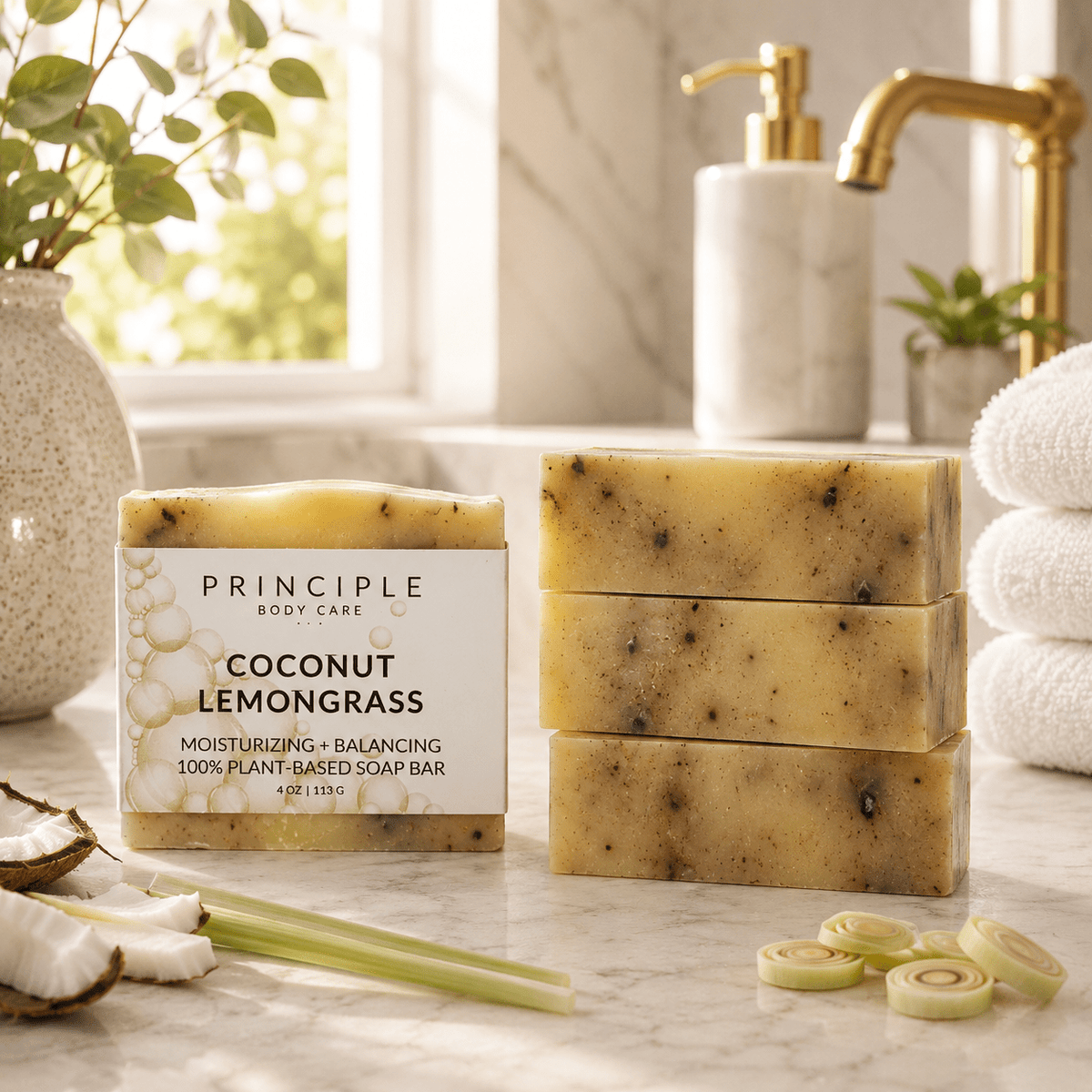 Coconut + Lemongrass Soap Bar - P R I N C I P L E