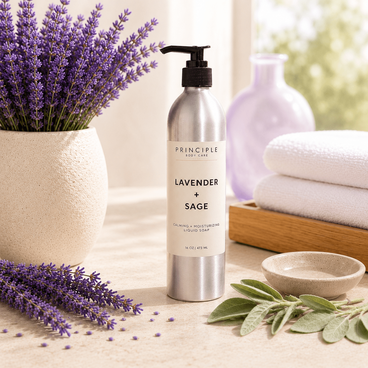 Lavender + Sage Liquid Soap – Calming & Moisturizing - P R I N C I P L E