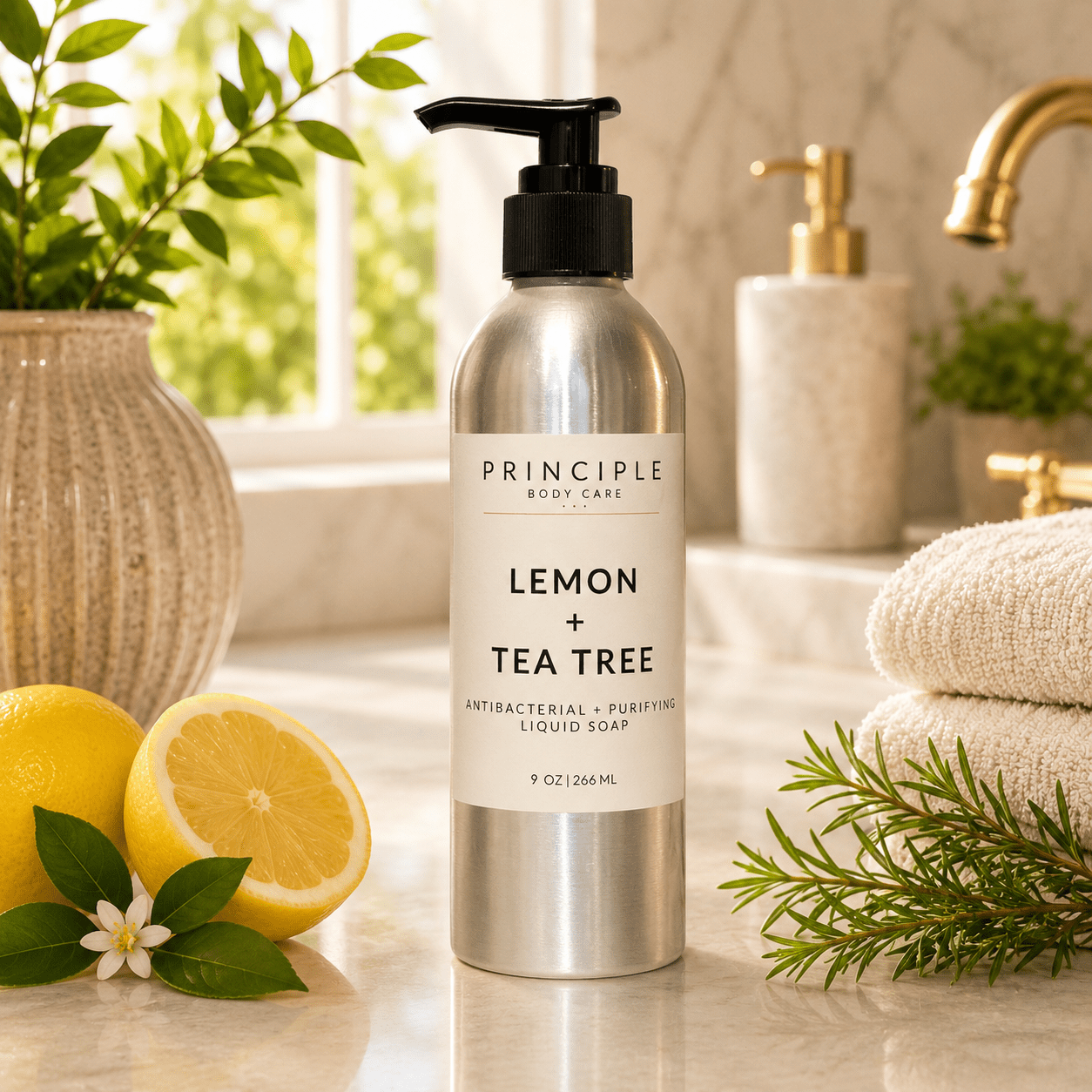 Lemon + Tea Tree Hydrating Liquid Soap – Antibacterial & Purifying - P R I N C I P L E
